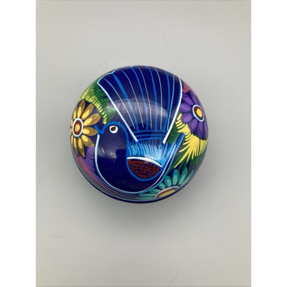 The Unbranded Brand Other - Mexican Terracotta Hand-Painted Clay Art Pottery Bird Design Trinket Box 3"x2.5"